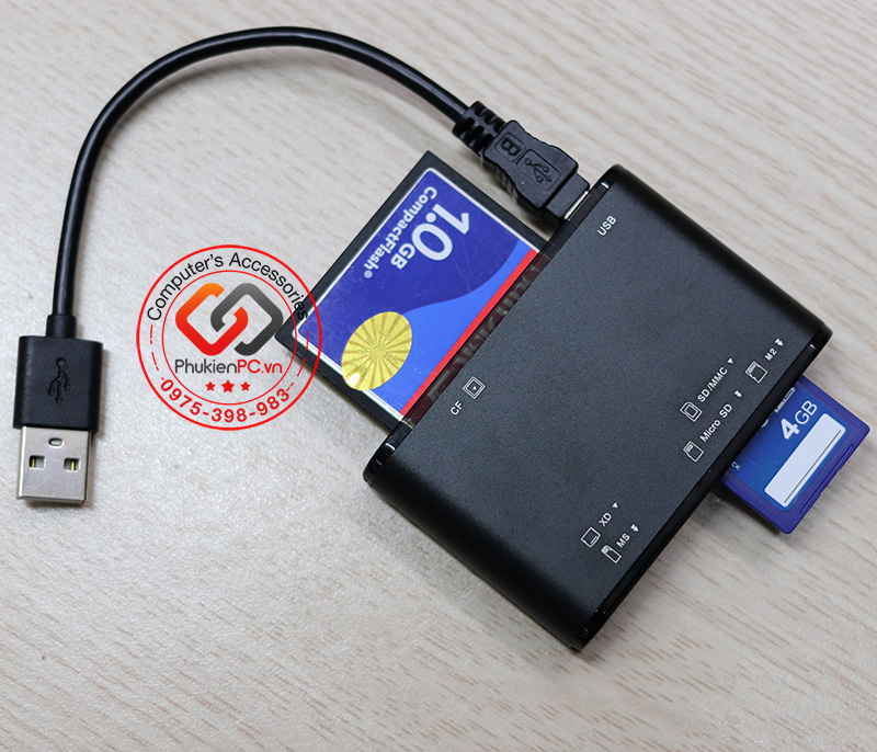 Card reader all in one, memory card reader multifunction USB CF card CNC machine, phone card microSD, TF card camera SD, XD, Ms compact aluminum case