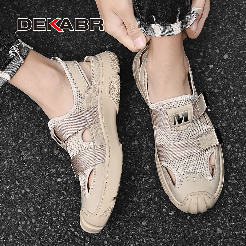 DEKABR Genuine Hide Summer Mesh Shoes Men Casual Sandals Comfortable Sewing Handmade Shoes For Men. 