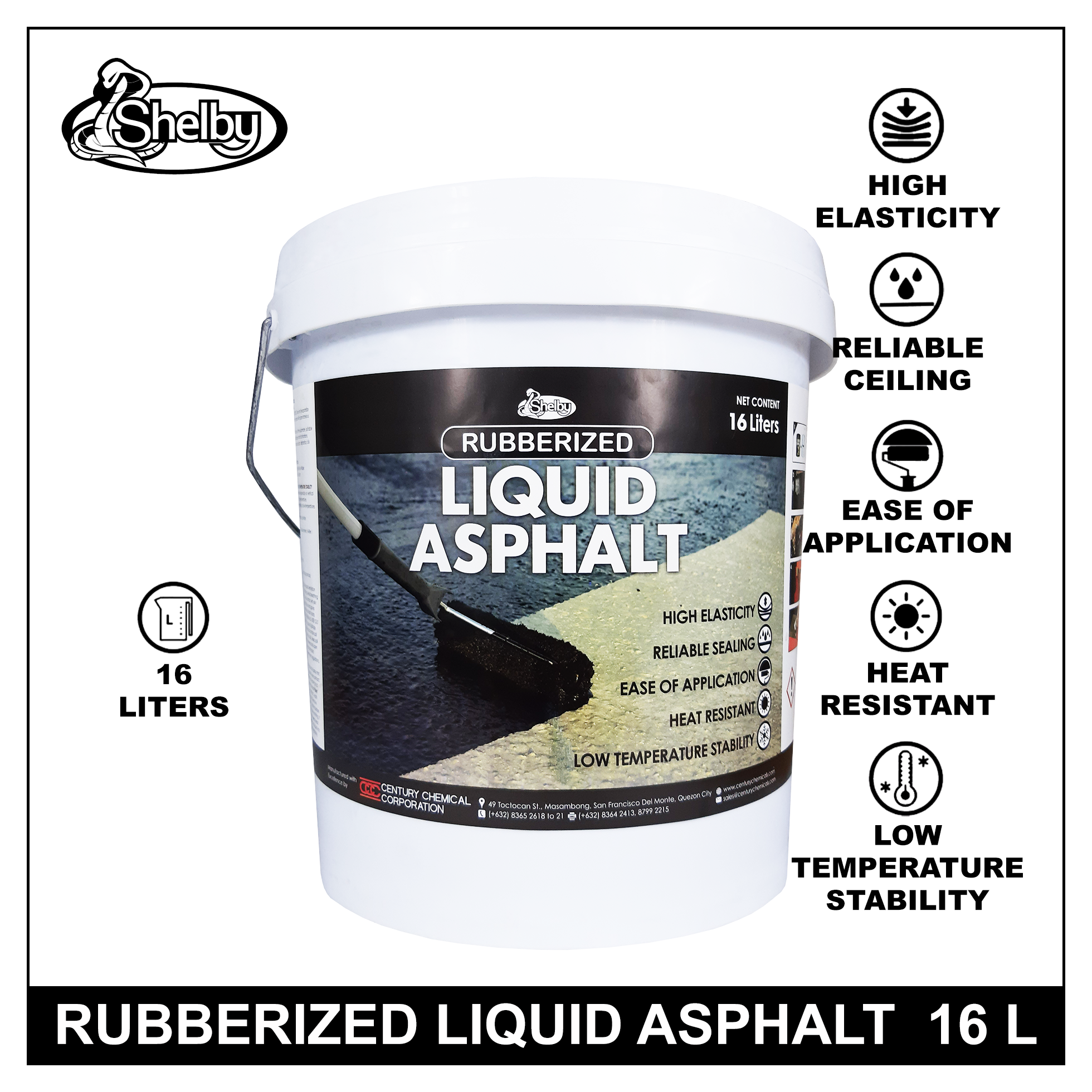 Shelby Rubberized Liquid Asphalt 16 Liters Waterproofing Paint Black