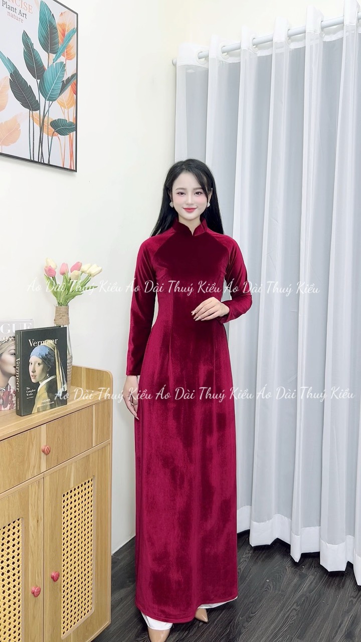 Áo dài Nhung Trơn hàng thiết kể cao cấp có sẵn đầy đủ màu áo dài Thúy Kiều đẹp rẻ ảnh thật tự chụp AN