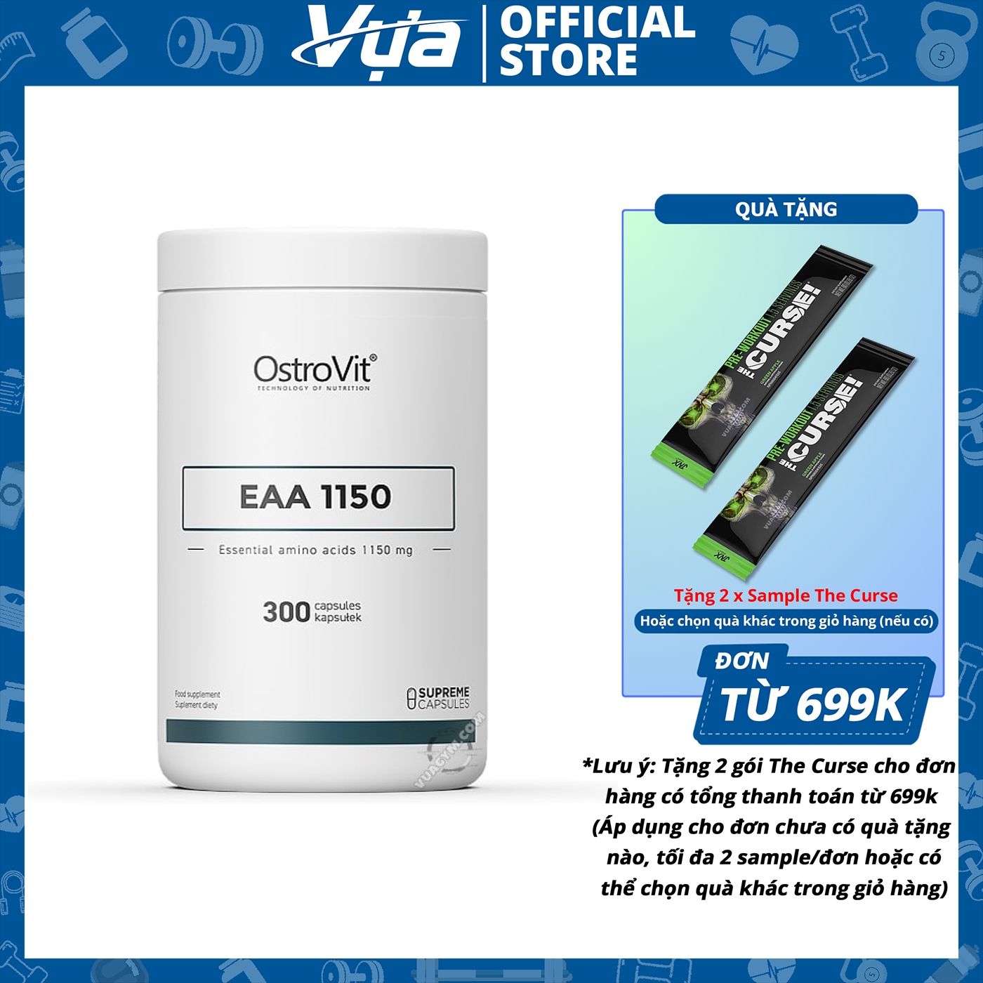 Viên uống ostrovit - eaa 1150 mg - hỗ trợ tăng cơ, phục hồi cơ bắp, bổ sung amino chính hãng