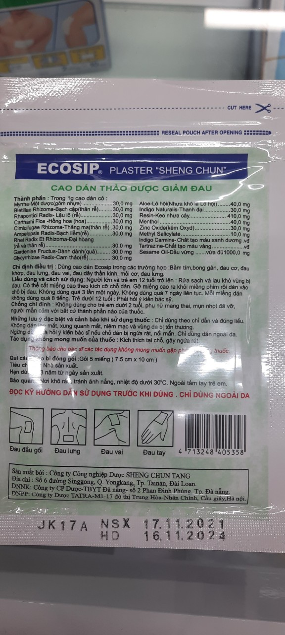 Cao dán, miếng dán thảo dược giảm đau Ecosip gói 5 miếng