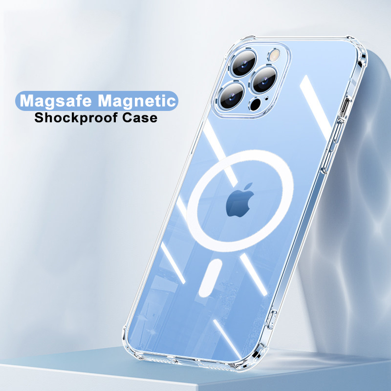 Advanced Four Corners Anti-fall Magsafe Case for IPhone 15 Pro Max 14 Plus 13 Pro 12 Mini 11 XR XS Max Shockproof Transparent Cover Supporting Wireless Charging Device