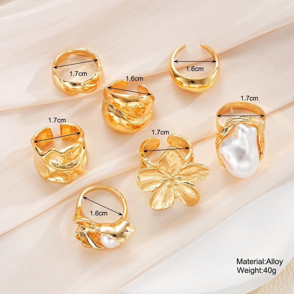 Enacolor%20Elegant%20Women%20Exaggeration%20Irregular%20Geometry%20Flower%20Ring%20Set%20Gold%20Metal%20Pearl%20Joint%20Open%20Rings%20Jewelry%20Accessories%20-%20Image%206