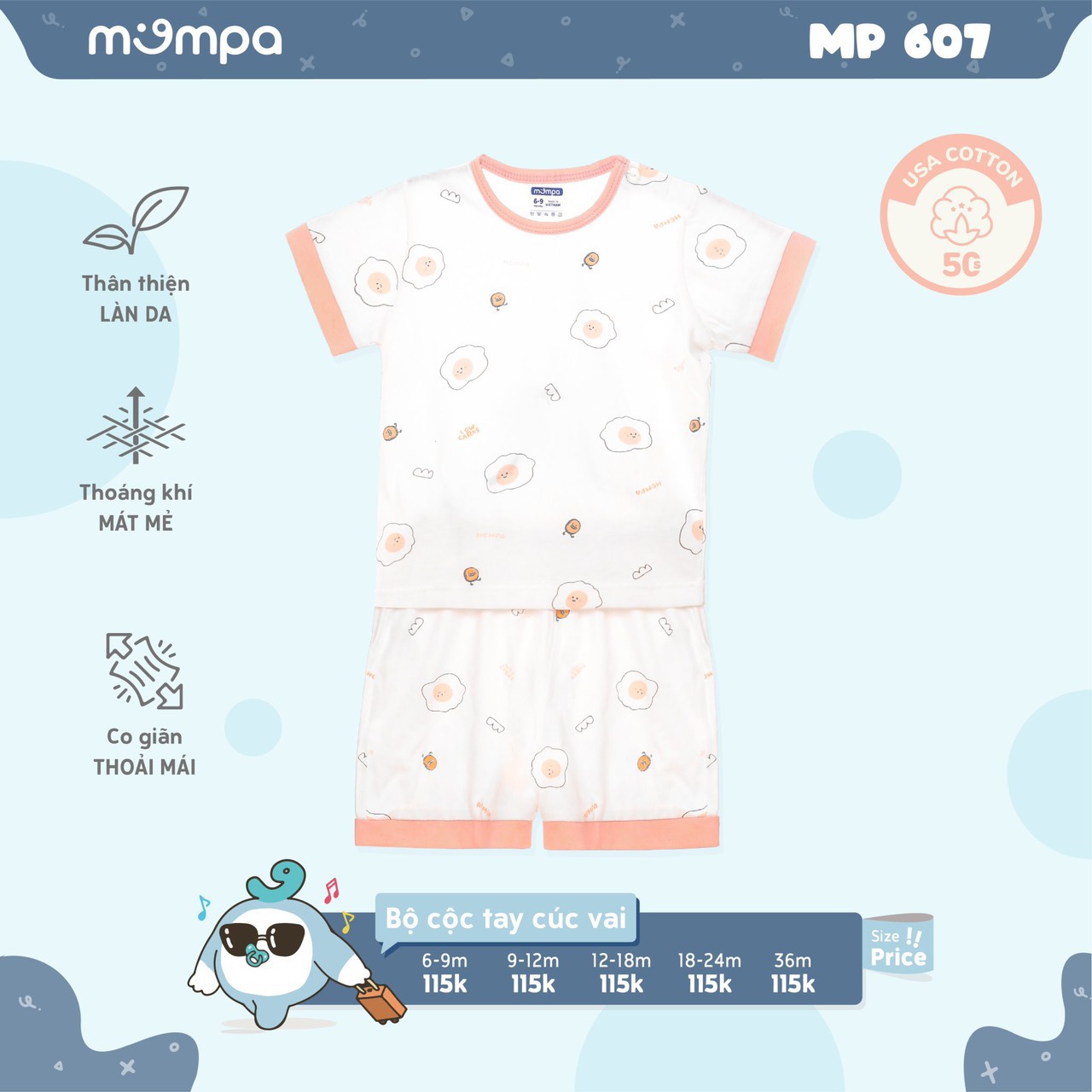 Bộ cộc tay cotton họa tiết trẻ em Mompa