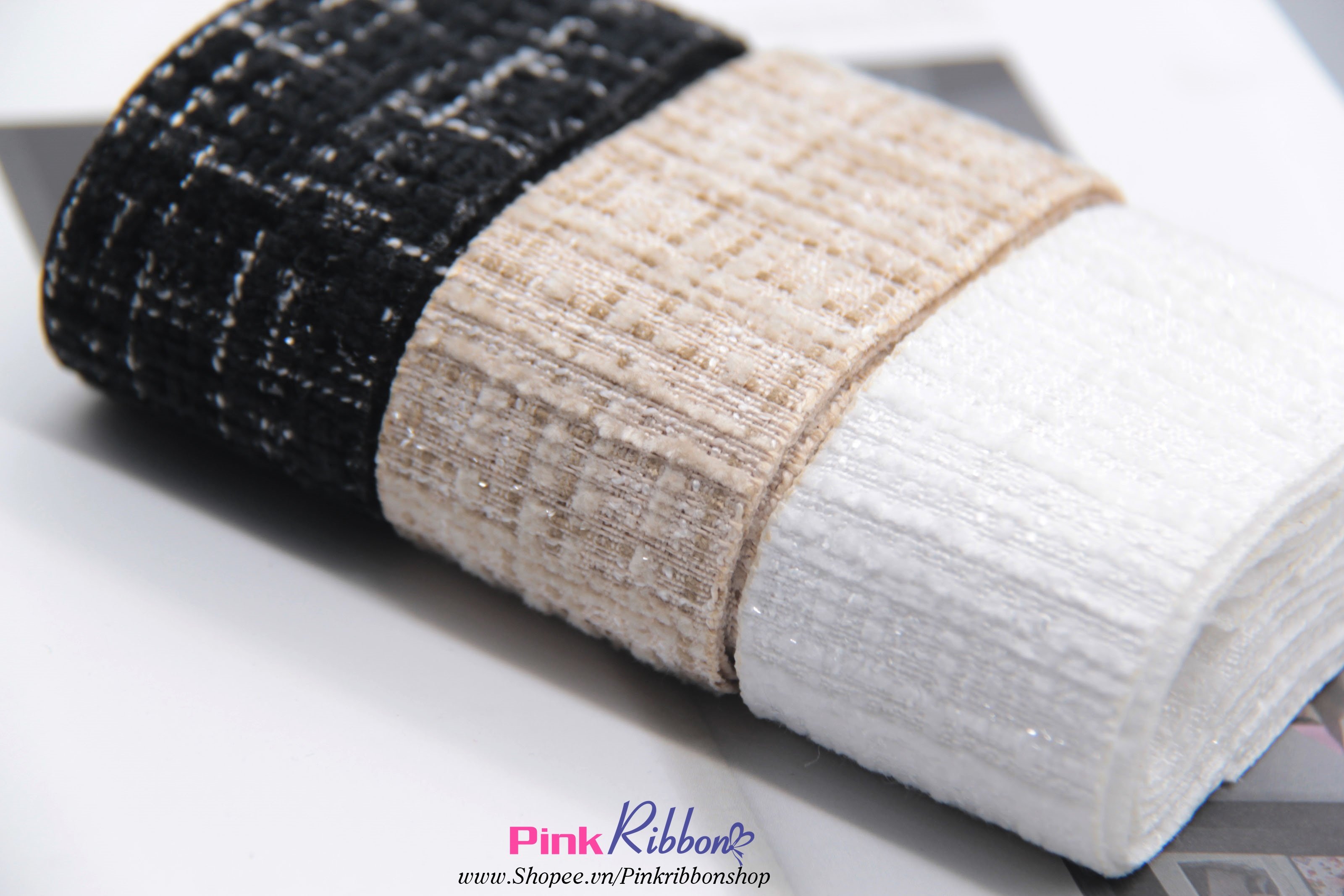 Ruy băng dạ tweed pha sợi kim tuyến