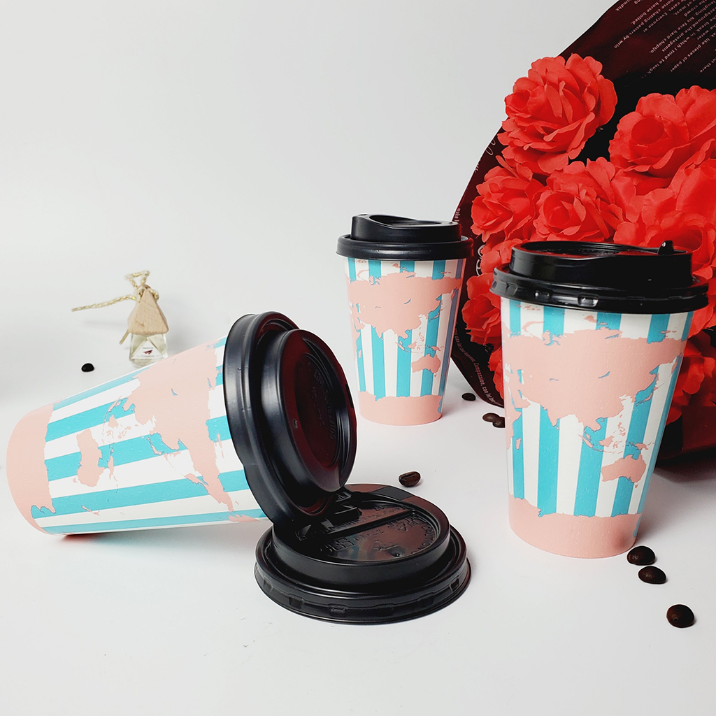 Set 50 chiếc cốc giấy có nắp 360ml Global 12OZ