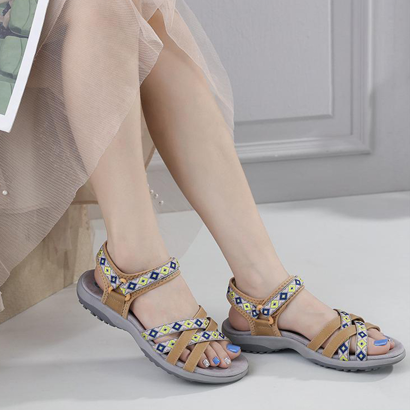 Spring and summer comfortable sport printed velcro large size flat women's sandals