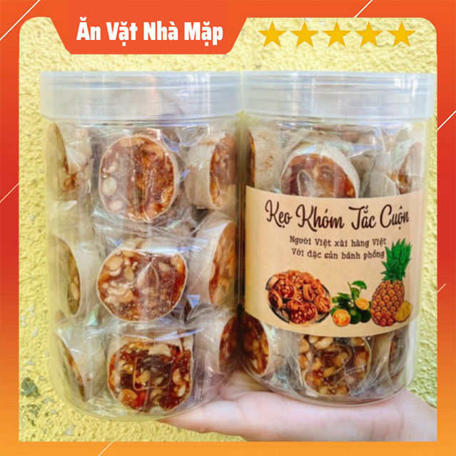Kẹo khóm, mứt khóm tắc cuộn hủ 500g, đặc sản bánh phồng