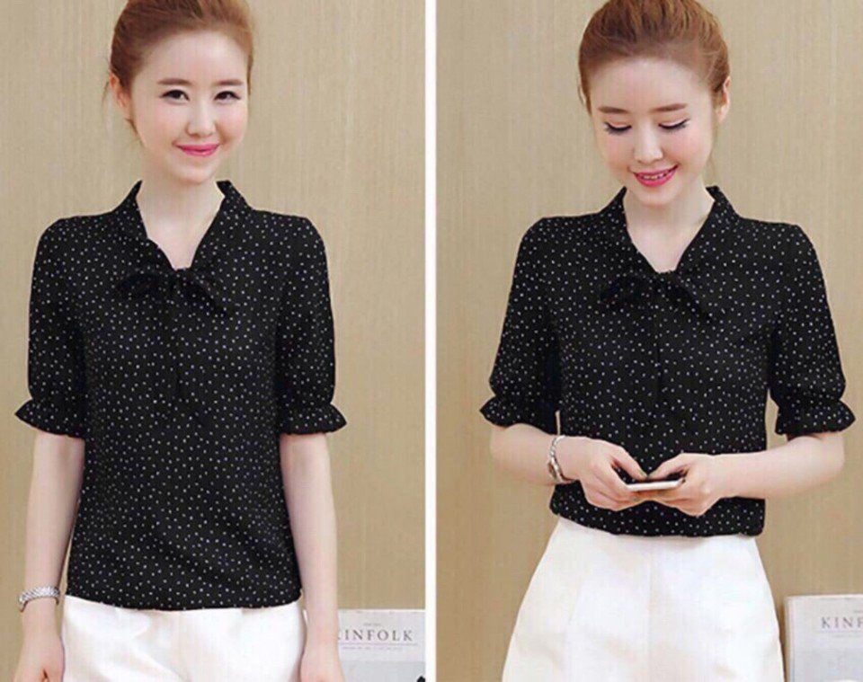 Áo Sơ Mi Nữ Chấm Bi HK-SM0KN2 (Trắng)
