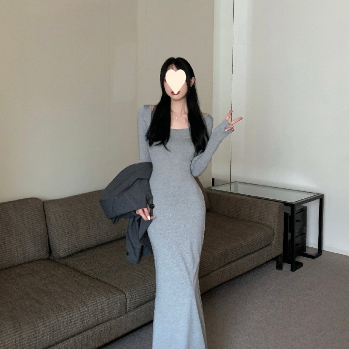 Long Dress Women's Slim Round Neck Dress