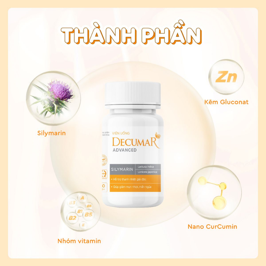 Viên uống Decumar Advanced ngừa mụn, giảm nhờn, (Lọ 30 viên)