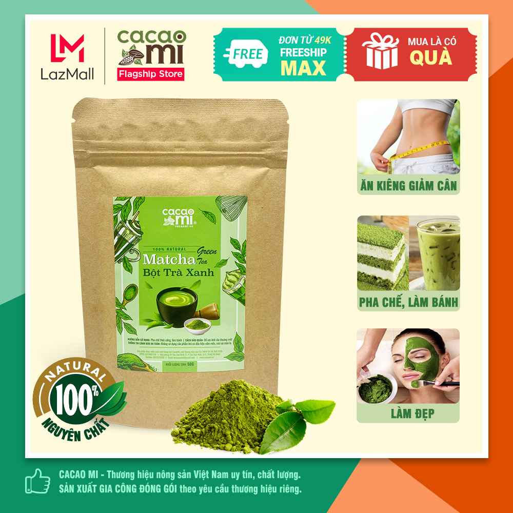 Bột matcha trà xanh nguyên chất Green Tea CACAOMI ăn kiêng giảm cân