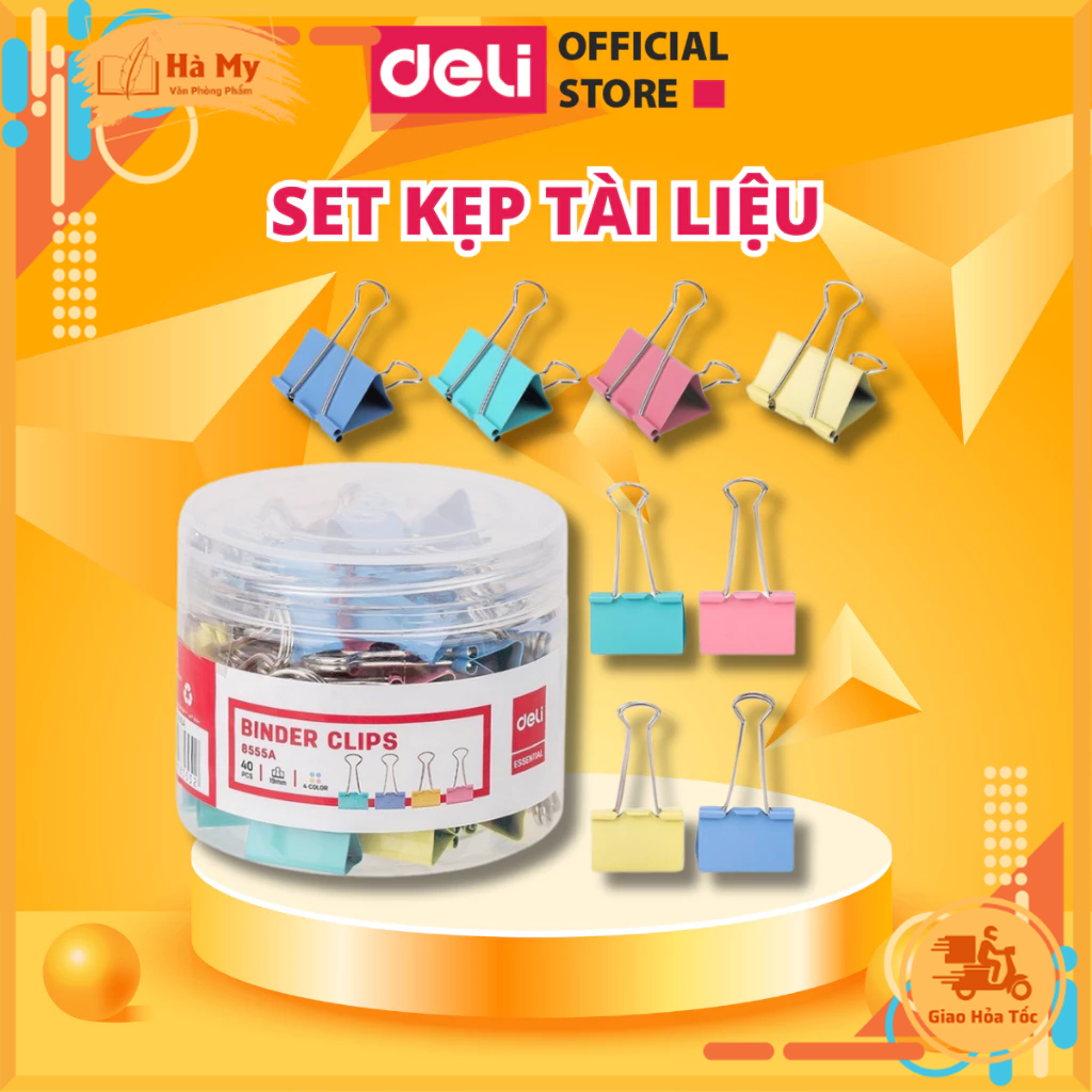 Kẹp Bướm Màu Hộp Nhựa Deli - Nhiều Kích Thước