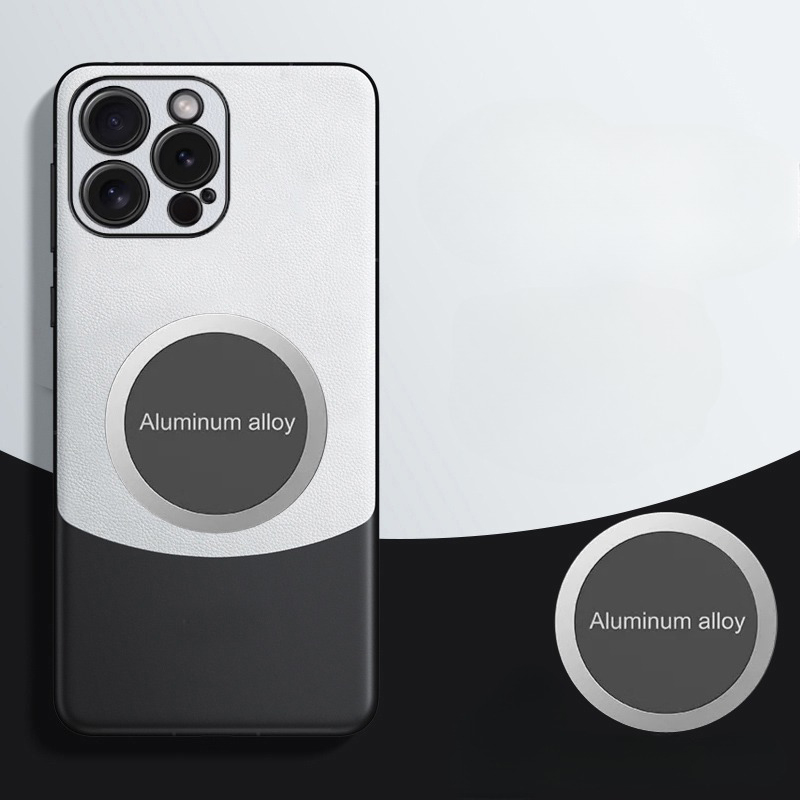 For iPhone 16 Pro Plus Phone case 360 Degrees Protection Leather Soft Border Anti-fingerprint Color Blocking Design Car Navigation Holder Ring For iPhone 16 Pro Max Cover casing HP