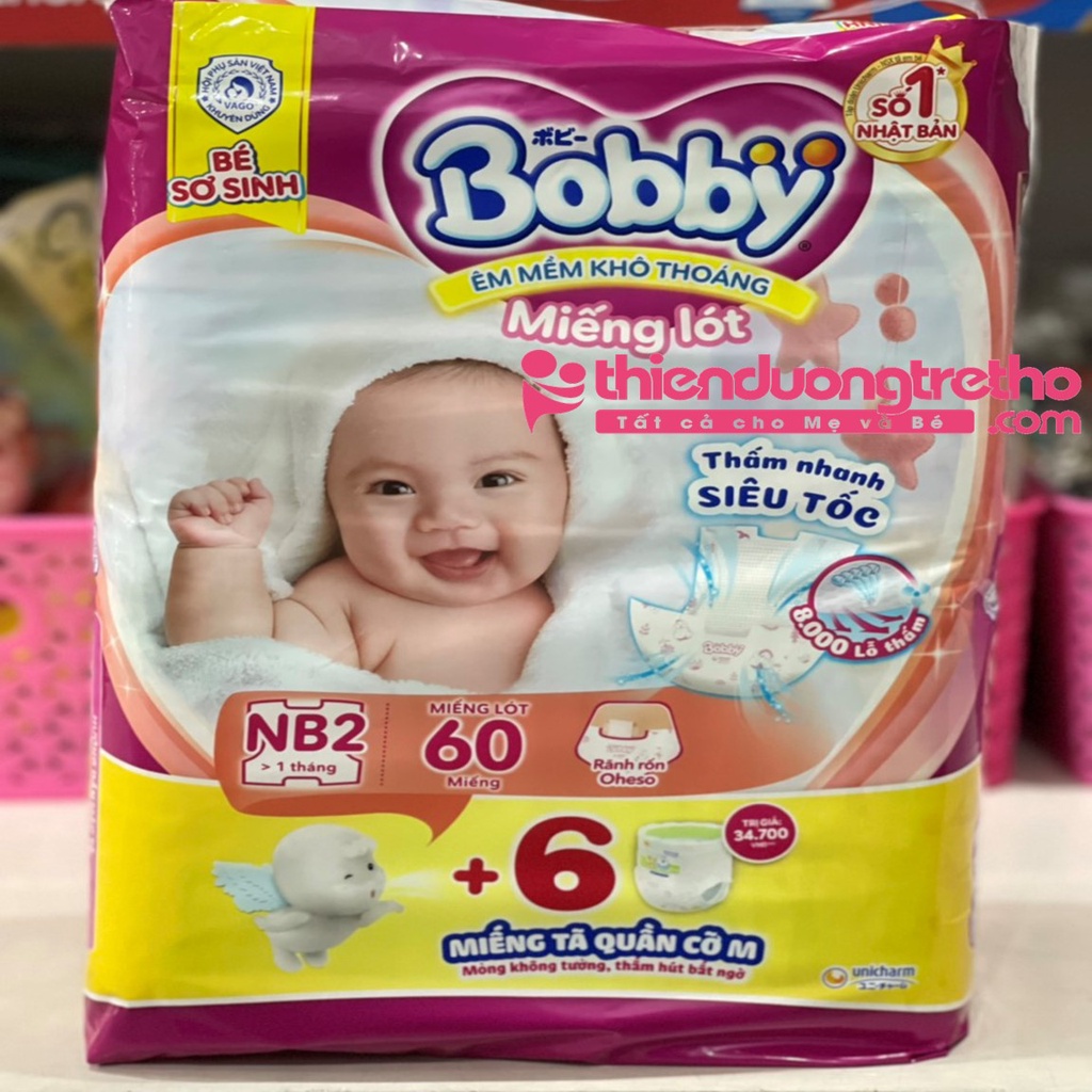Miếng lót sơ sinh bobby NewBorn2 NB2-60 miếng (Dành cho Bé > 1 tháng)
