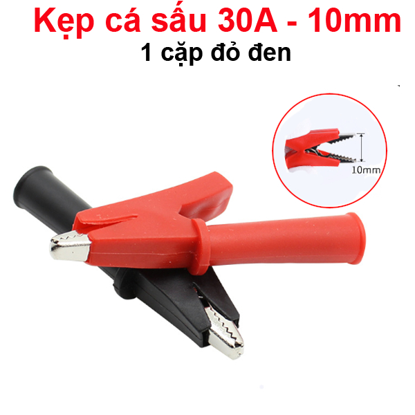 Kẹp cá sấu 30A vỏ cao su đỏ+đen