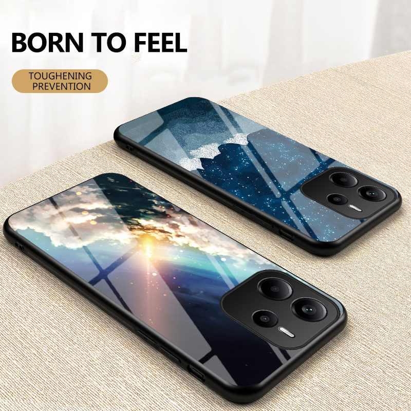 Phone case Redmi Note 14 Couple Starry Moon Mirror Glass Protector Meteor Start Back Cover Redmi Note 14Pro + Case. 