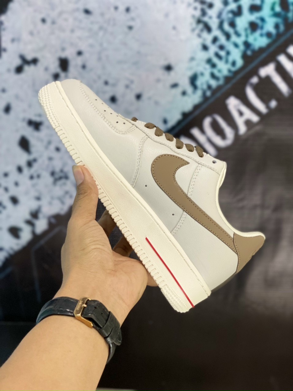 Giày Nike AF1 Low White Brown Gold Chính Hãng [Authentic Full Box Bao Check]