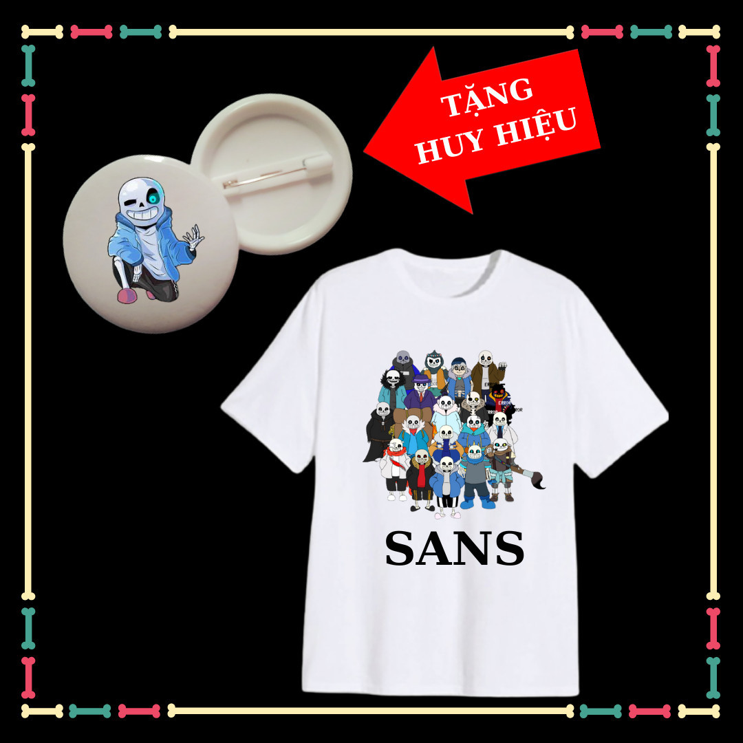 Áo thun trẻ em Undertale Sans-Biệt đội Gangster siêu ngầu, ngắn tay mùa hè, vải cotton thái mềm mịn, co giãn 4 chiều-Tặng kèm huy hiệu Sans