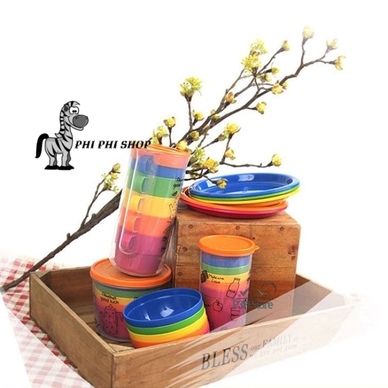 Bộ chén , ly , dĩa nhựa Lock&Lock dành cho bé Rainbow