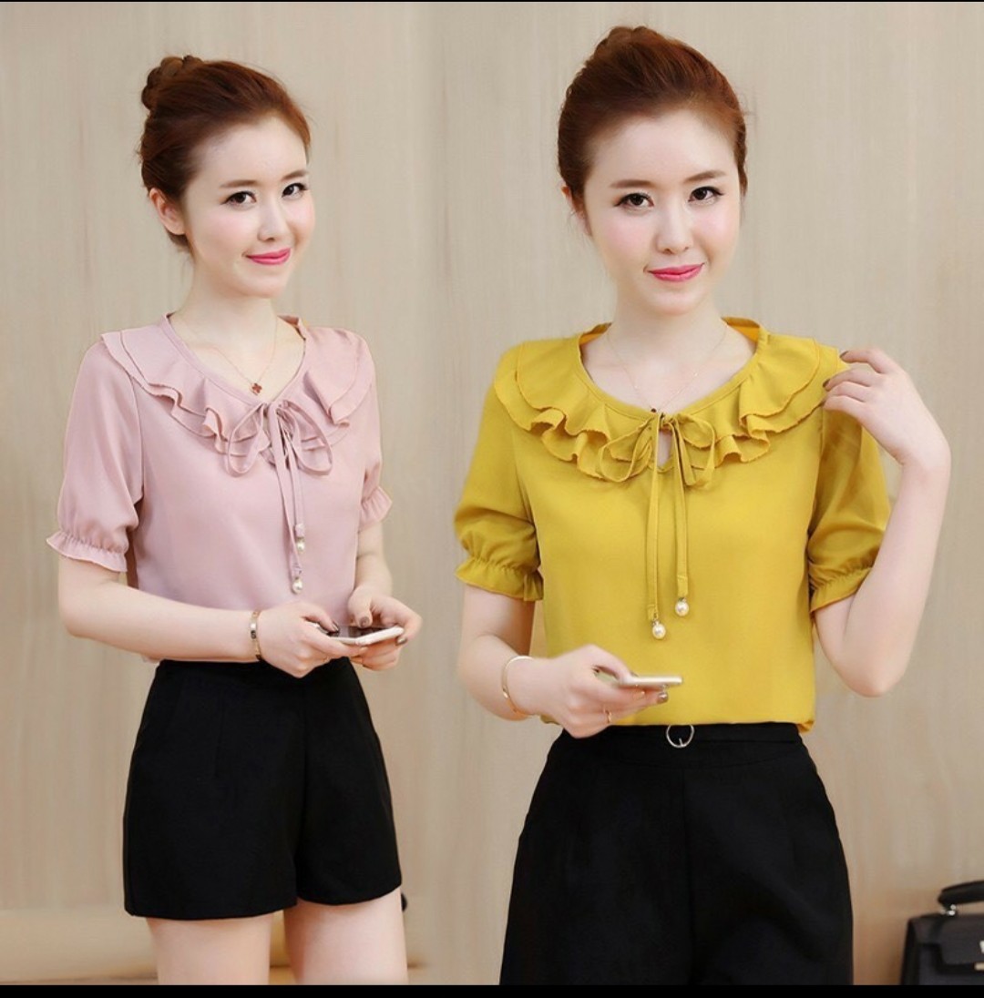 [HCM]ÁO KIỂU CỔ BÈO PHỐI NƠ HARA