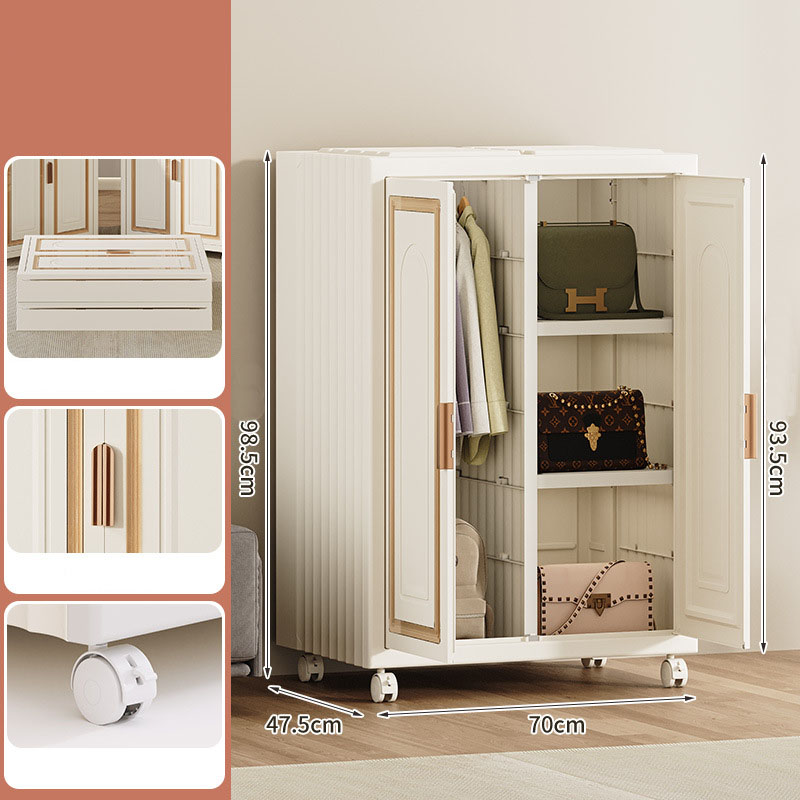 Folding storage cabinet double door large capacity home bedroom clothes toy locker plastic floor multi-layer wardrobe