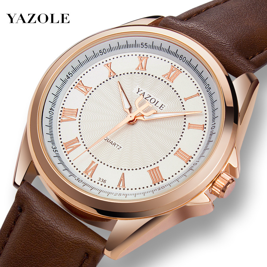 Đồng hồ nam dây da Yazole 336 - Mặt đen, dây đen