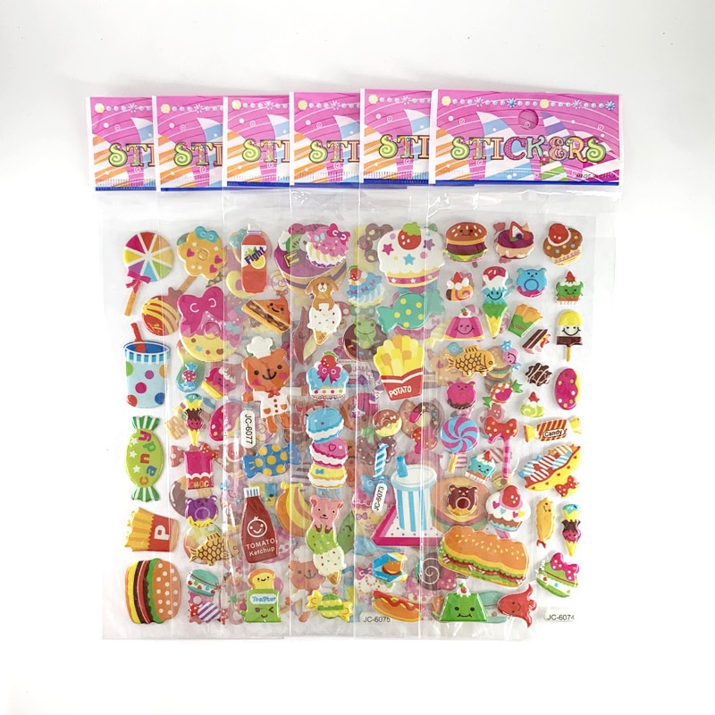 12 Sheets/Pack Cartoon Cake Candy Ice Cream Pattern Stickers Toy Kids Scrapbooking Bubble PVC 3D Kawaii Sticker For Girls Gift. 