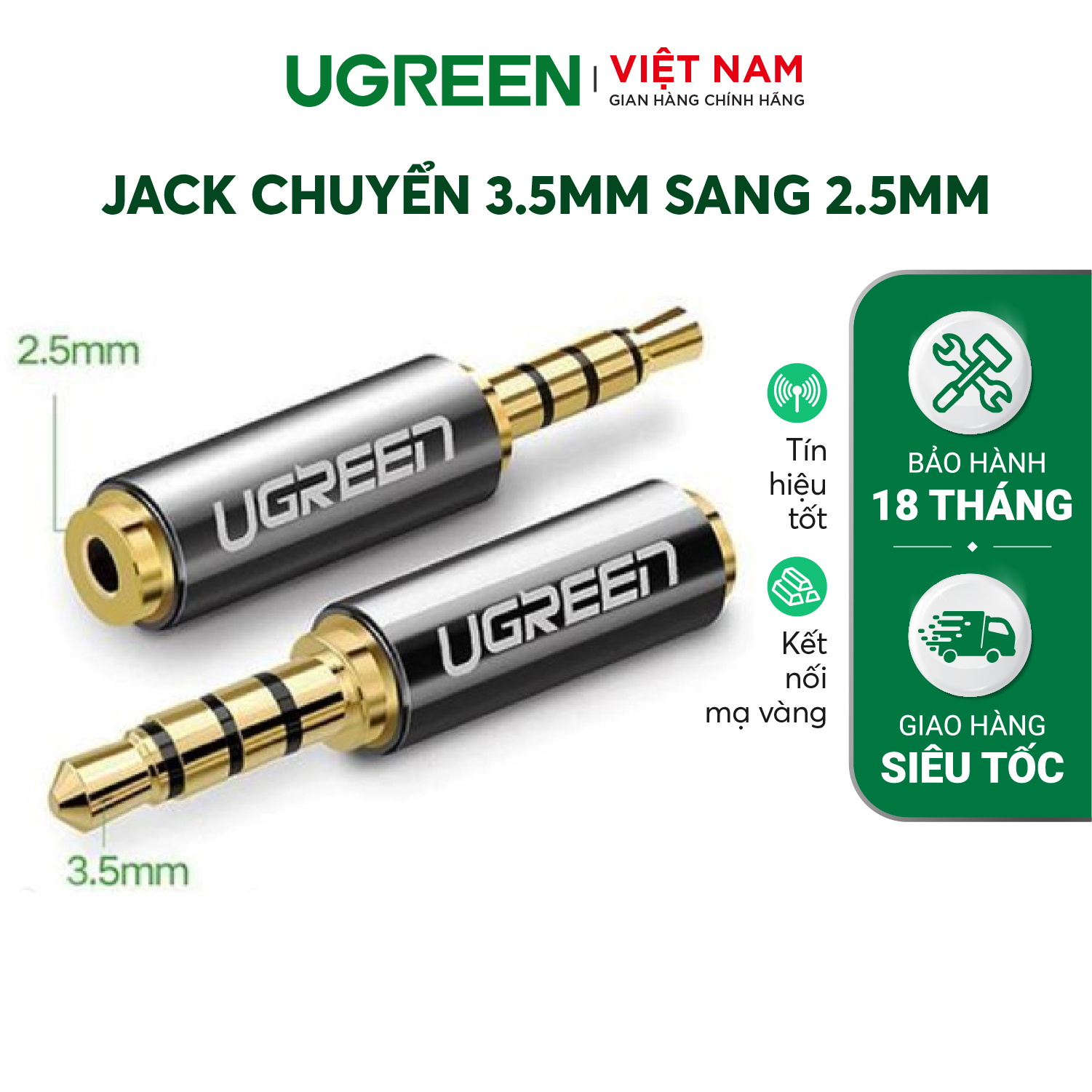 Đầu chuyển đổi 3.5mm đực sang 2.5mm cái dài 25mm UGREEN 20502 - Hãng phân phối chính thức