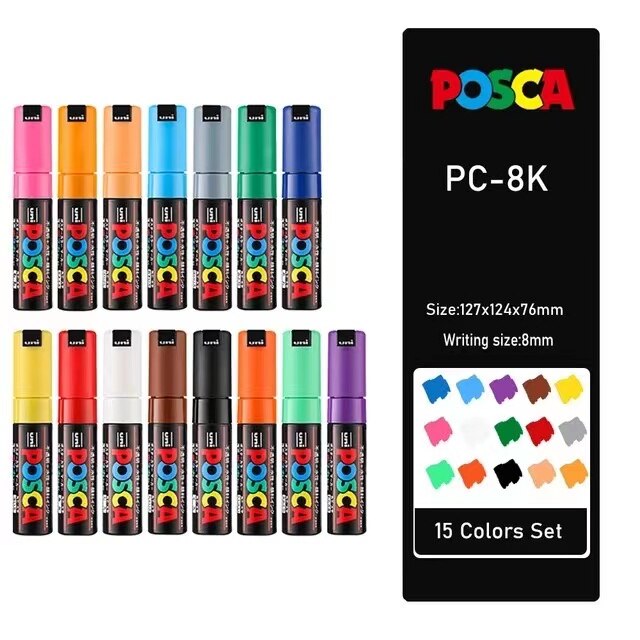 Japan Uni Posca Paint Marker Pen Set,PC-1M ,PC-3M ,PC-5M,PC-8K,PC-17K, 7 8  12 15 21 24 28 29 Colors Set, Non-Toxic Water-Based