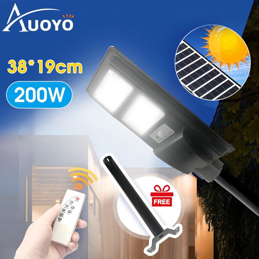 Auoyo 60W 200W 300W LED Solar Street Lights Solar Integrated Street Light Outdoor, All-in-One Solar Lamp with Remote,Security Wireless Waterproof Solar Flood Light for Yard, Fence, Garden, Patio, Front Door, Shed, Deck, Path