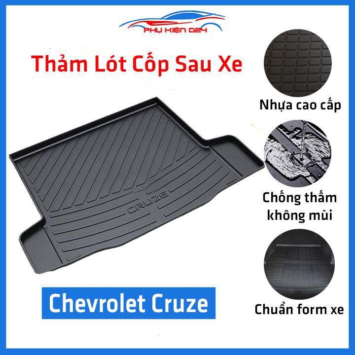 Thảm nhựa lót cốp sau xe ô tô Chevrolet Cruze, tấm lót sàn cốp bằng nhựa dẻo cao cấp, không mùi, chống thấm nước tốt