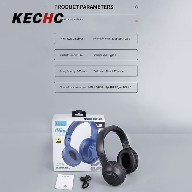 KECHc A28 Noise Canceling Headset Wireless Headset With Built-in Microphone Folding Over Ear Computer Headphones