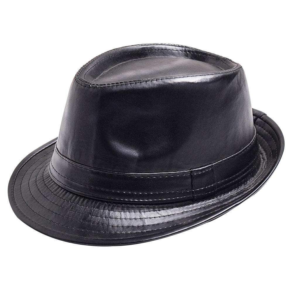 TOMO Fashion Vintage Hat Gentleman Classic Fedora Hat PU Leather Jazz Cap with Large Brim for Dinner Party