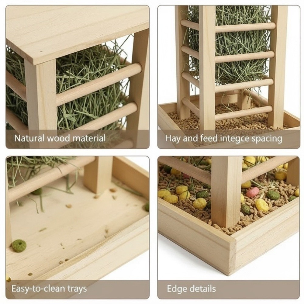 Pet Grass Rack Wooden Rabbit Hay Manger Detachable Self-Feeding Rabbit ...