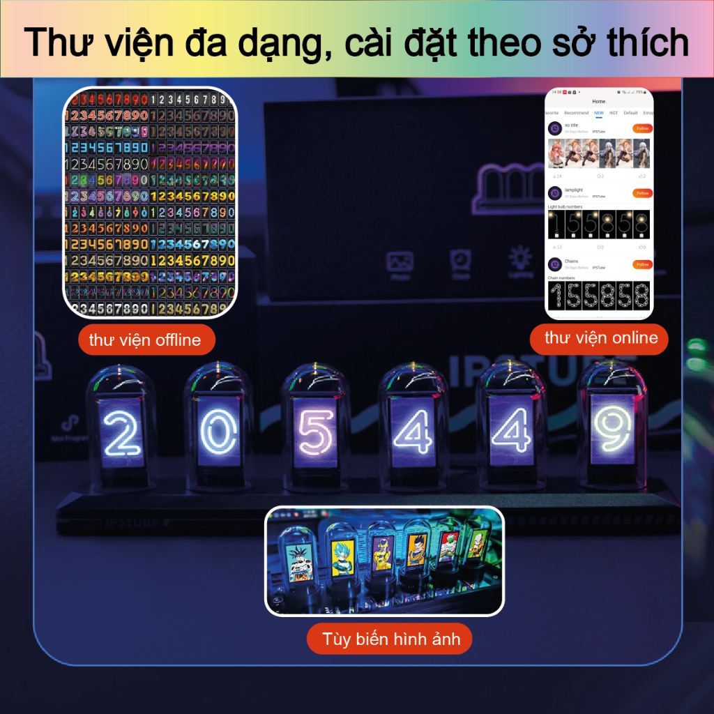 Đồng hồ led để bàn IPS Colorful LED Tube APP ( Phiên bản 2023 )