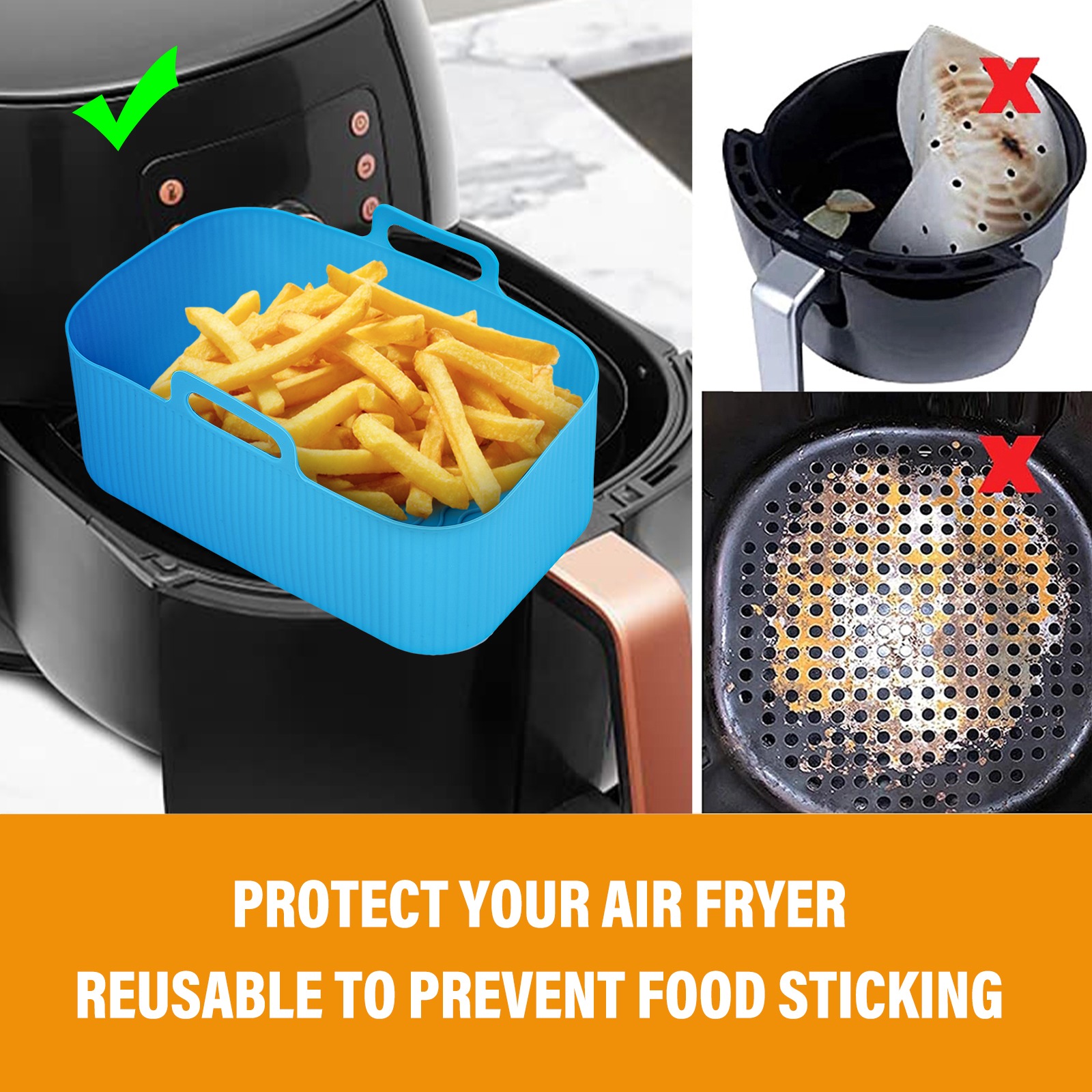 【Exclusive】 2PCs rectangular air fryer tray oven baking tray basket reusable liner dish for Ninja Foodi dz201 pan accessories.