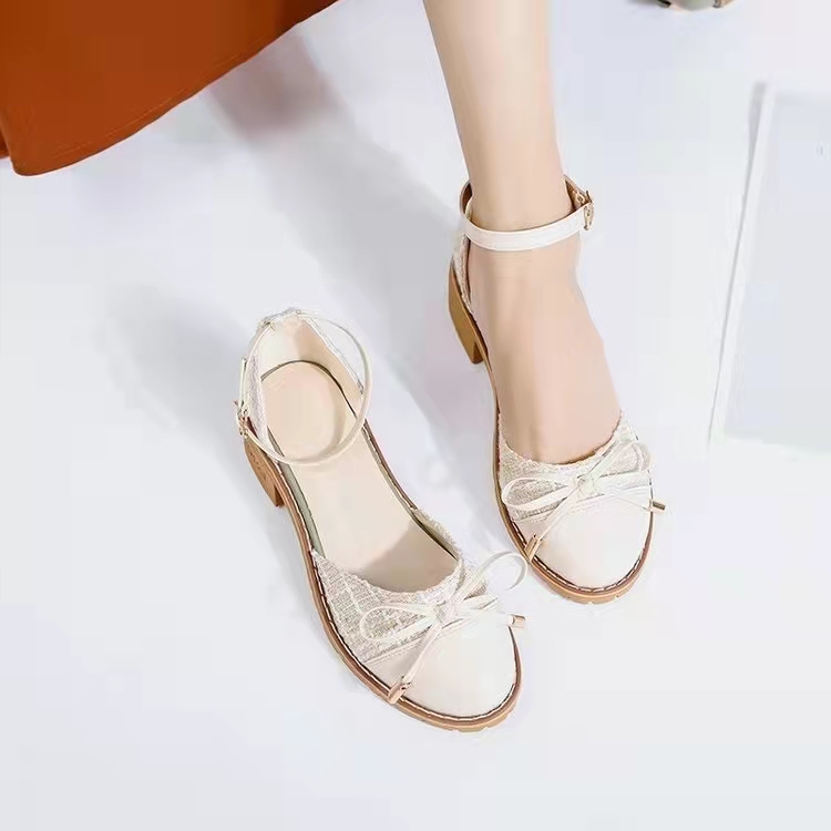 Sandal Nữ Bít Mũi Gót Thấp Đế Cao 3 Phân Đính Nơ