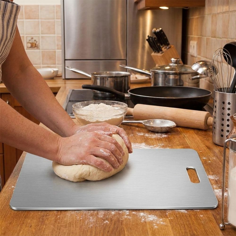 Double-Sided Stainless Steel Cutting Board Thickened Mildew-Proof Fruit Cutting Board Multi-functional Chopping Tray Household Use.