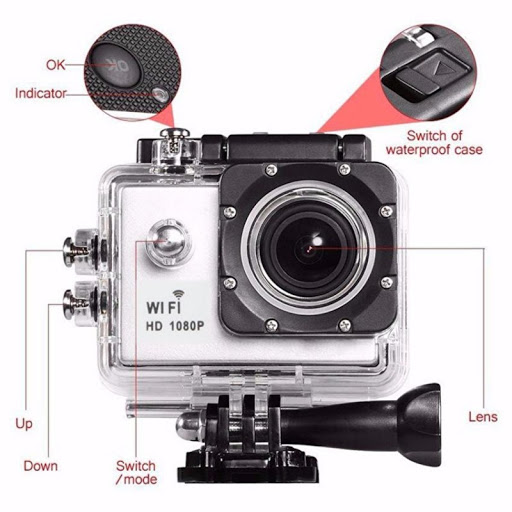 Camera hành trình SPORT A19 4k UtralHD 3840 × 2160 có vỏ bọc chống nước kèm phụ kiện treo mũ bảo hiểm, treo xe máy, xe đap, gậy tự sướng, dây đeo, remost, pin