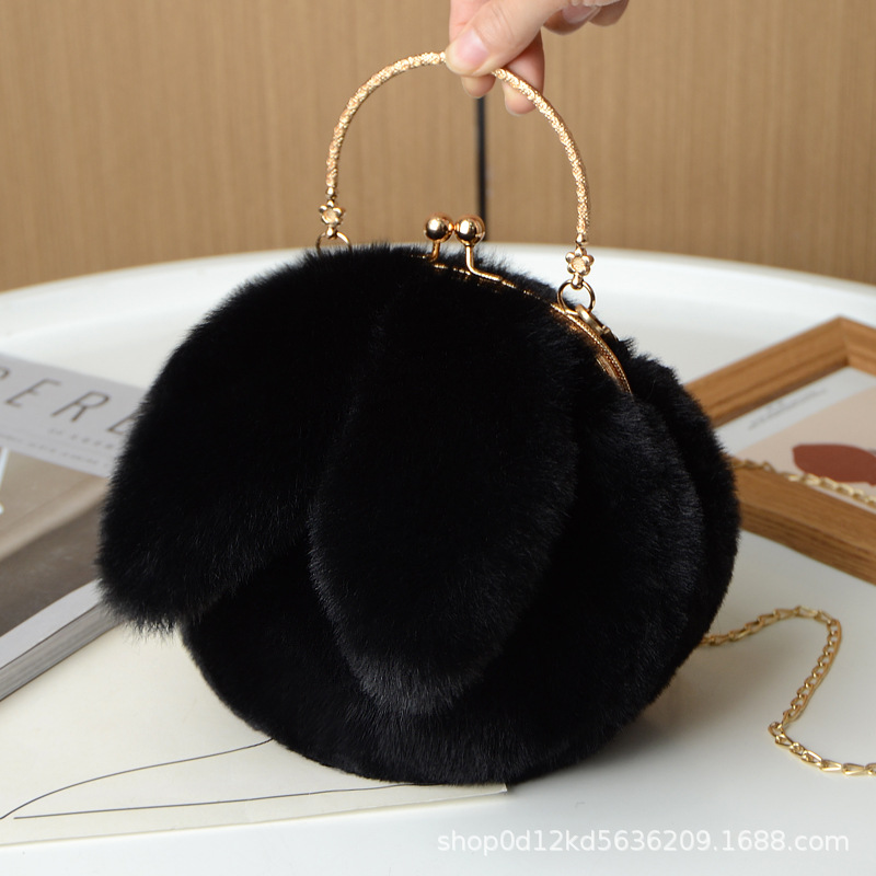 Plush bunny bag bag women's cross-body autumn and winter new chain hand-held fur bag cute cross-body rabbit ear clip bag. 