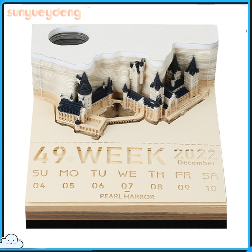 3D Desk Calendar Memo Pad Castle DIY Paper Carving Artsy Pads Tear Off Paper Reveal Magic Castle DIY Creative Gift