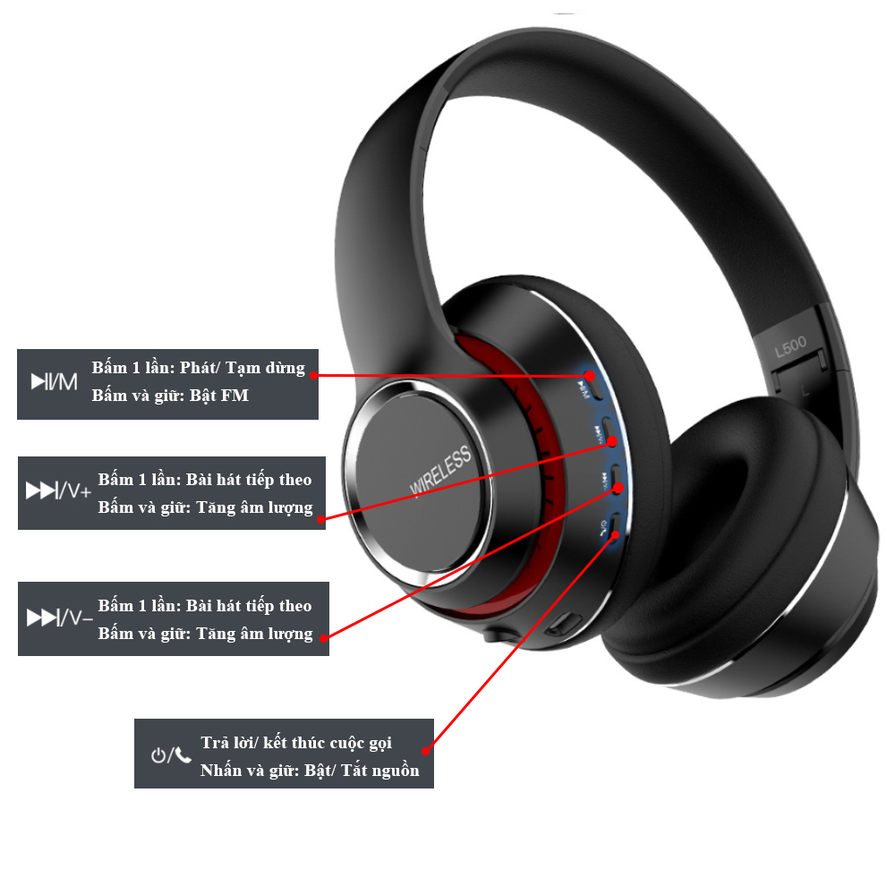 Tai nghe chụp tai bluetooth không dây L500