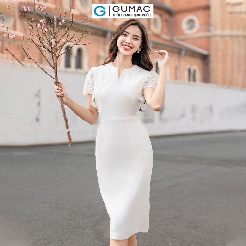 [25 - 29.6 |Voucher 10-14%] Đầm nữ bút chì phối ren thời trang GUMAC DE01075
