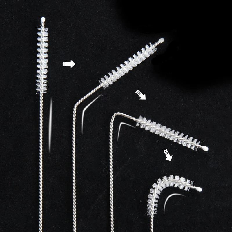 Wenefang Fashion Bending Stainless Straw Brush Cleaner Soft Hair Suction Glass Tube Cleaning Brushes Baby Kids Bottle Brush Long Handle Reusable. 