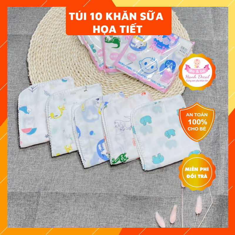 Sét 10 khăn xô sữa 2 lớp xuất Nhật loại hoa văn