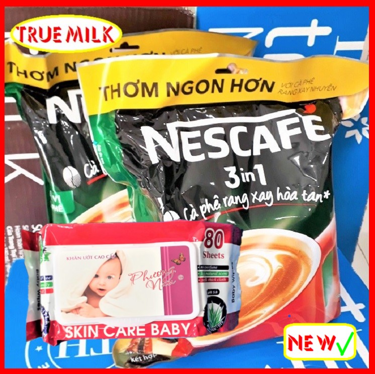 Combo x2 Túi Nescafe Túi Xanh 46gói x 17g (Tặng Túi Khăn Ướt) - Ca phe rang xay hoa tan - cafe sữa đá - nescafe do - ca phe 3in1 - café 3in1 - ca phe hoa tan - café pha san- nescafe bich xanh - nesxanh46 - trueme truemilk truemenews LazadaTrueMe