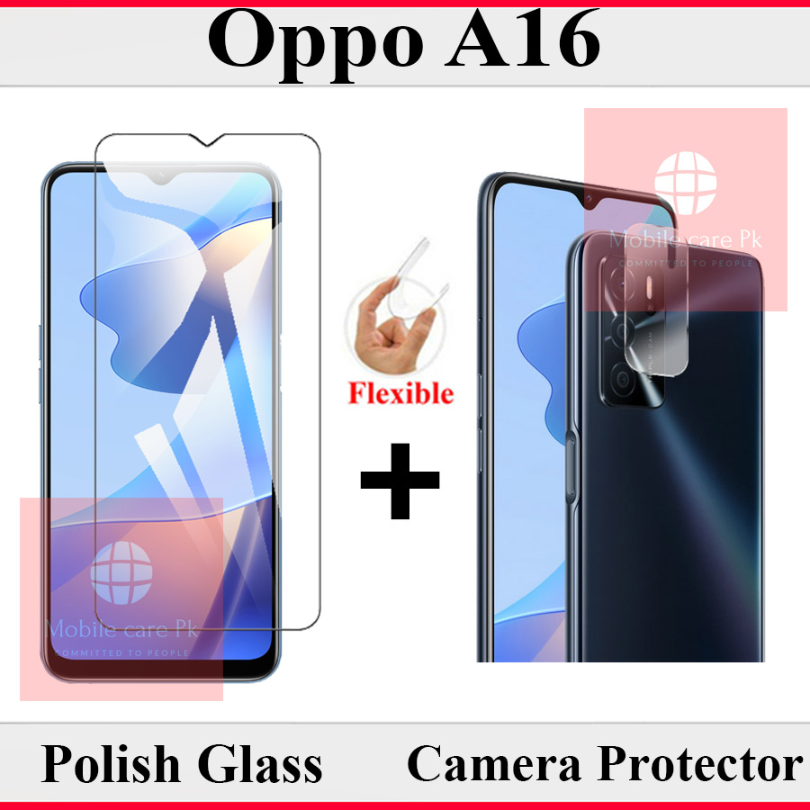 Oppo A16 Tempered Glass Screen Protector Polish Glass + Back Camera 9H Gorilla Flexible Protector For Oppo A16. 