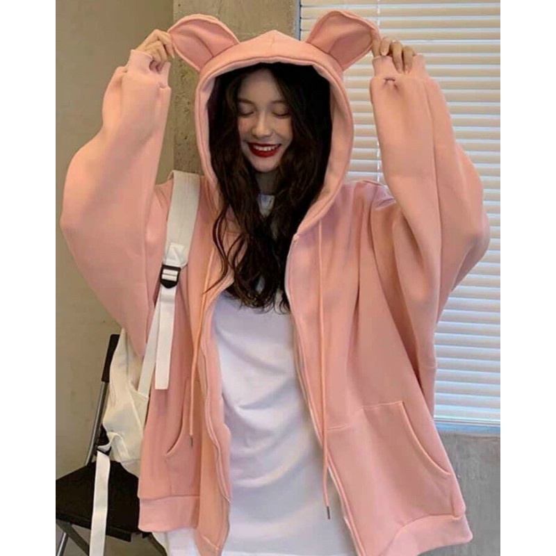 Aó hoodie nữ thiết kế nón kiểu tai thỏ ngỗ nghĩnh đáng yêu tp